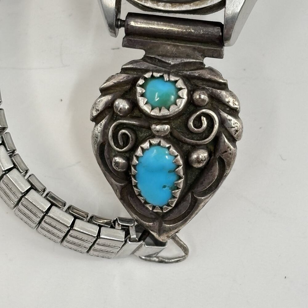 Vtg Seiko Quartz Watch Sterling Silver Turquoise Watch Tips Southwestern Navajo - Picture 12 of 13